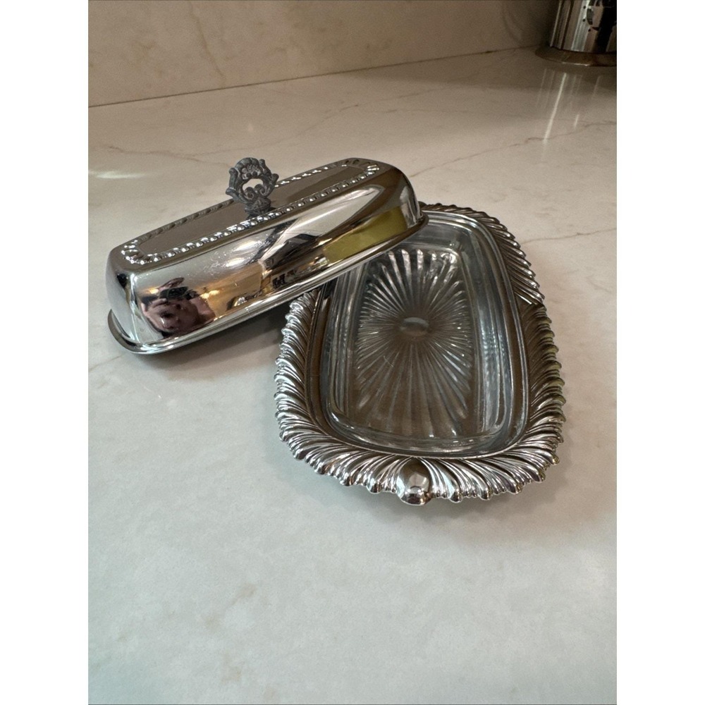 Vintage Chrome Lidded Butter Dish with Glass insert Used
